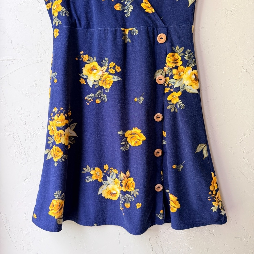 Arizona Jean Co Dress S Blue Yellow Floral V-Neck Sundress Indie Boho Cottage - Picture 6 of 8